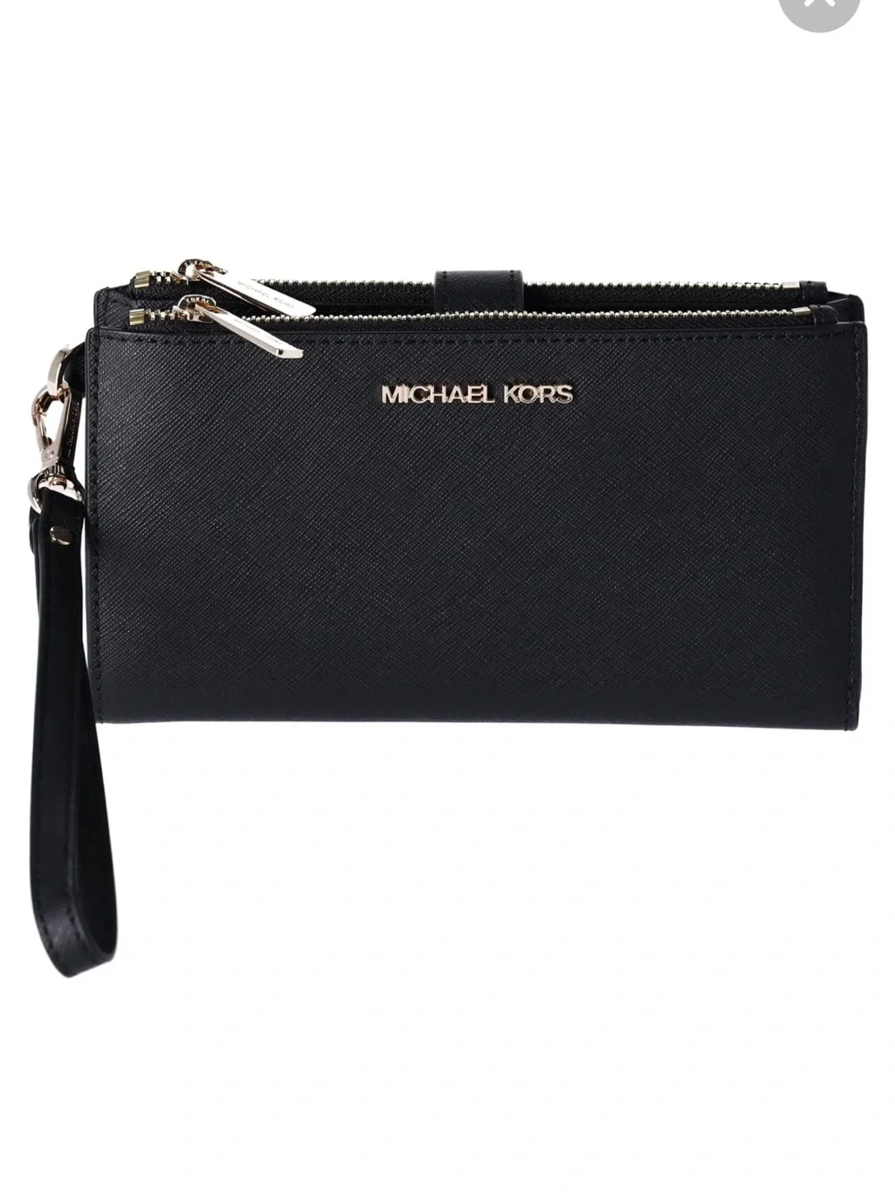 Michael Kors Jet Set Travel Double Zip Wristlet Leather Phone Case Wallet Black